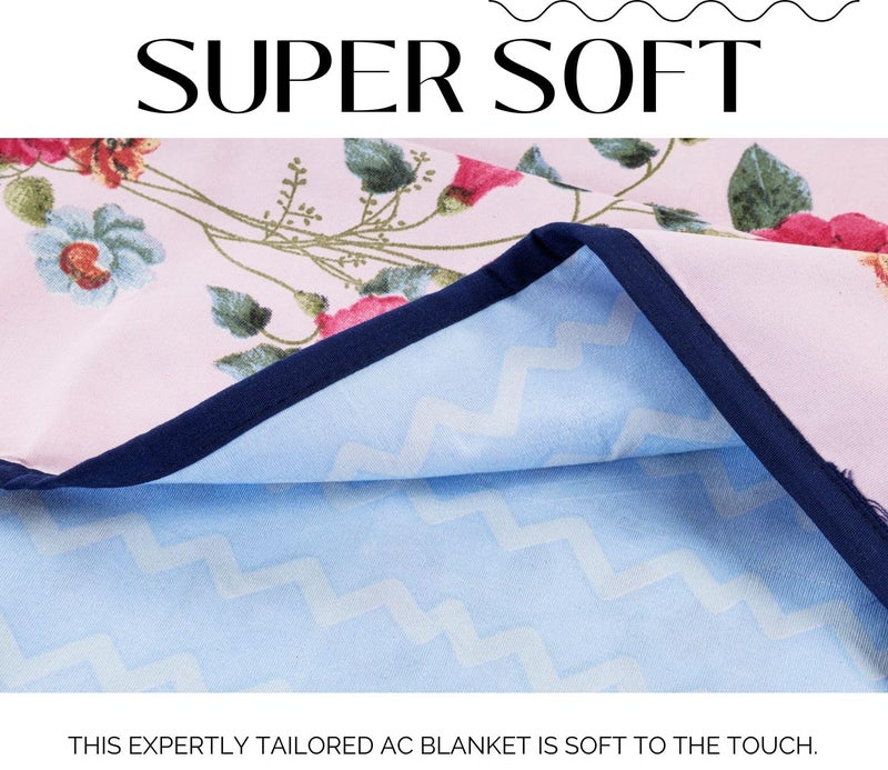 BSB HOME Pure Cotton 120 GSM Reversible Soft Lightweight Printed Double Bed Blanket/AC Dohar/Skin Friendly Dohar-220 x 230 cm - Light Pink and Blue - Image 3