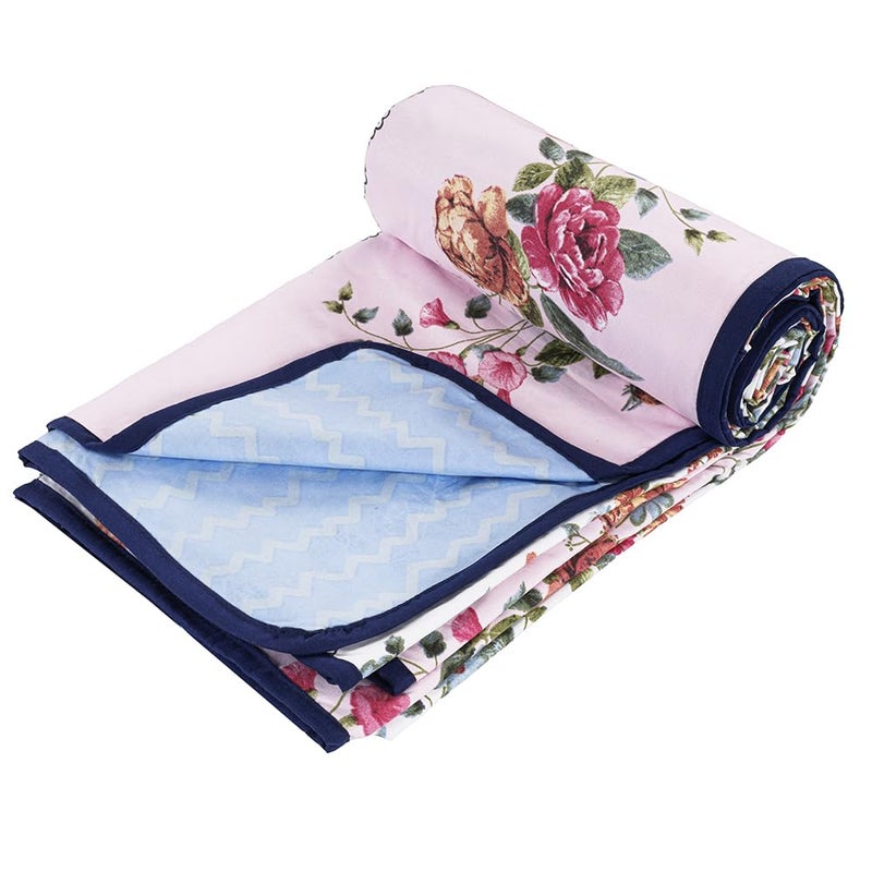 BSB HOME Pure Cotton 120 GSM Reversible Soft Lightweight Printed Double Bed Blanket/AC Dohar/Skin Friendly Dohar-220 x 230 cm - Light Pink and Blue - Image 4