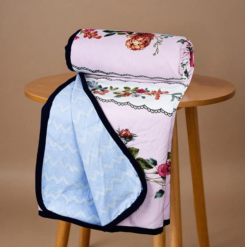 BSB HOME Pure Cotton 120 GSM Reversible Soft Lightweight Printed Double Bed Blanket/AC Dohar/Skin Friendly Dohar-220 x 230 cm - Light Pink and Blue - Image 1