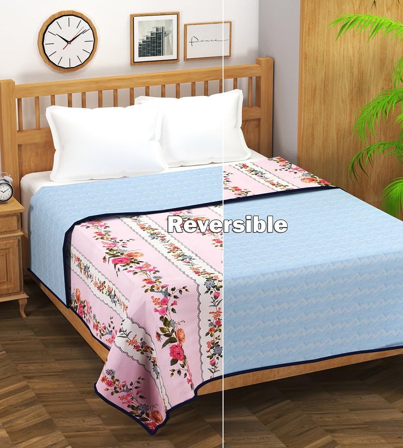 BSB HOME Pure Cotton 120 GSM Reversible Soft Lightweight Printed Double Bed Blanket/AC Dohar/Skin Friendly Dohar-220 x 230 cm - Light Pink and Blue - Image 2