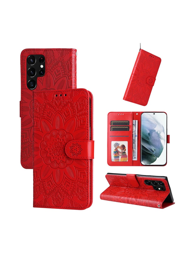 Suteni Heat Embossed Flip Cover Card Slots Leather Phone Case for Samsung - Image 3