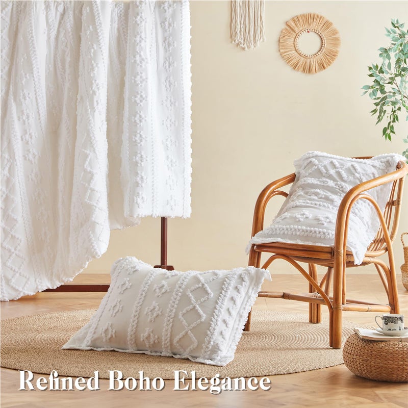 MR&HM White Boho Comforter Set, Farmhouse Bedding Set, Queen Bed in a Bag Set 7 Pieces with 1 Comforter, 2 Pillow Shams, 2 Pillowcases, 1 Flat Sheet, 1 Fitted Sheet for All Seasons - Image 5
