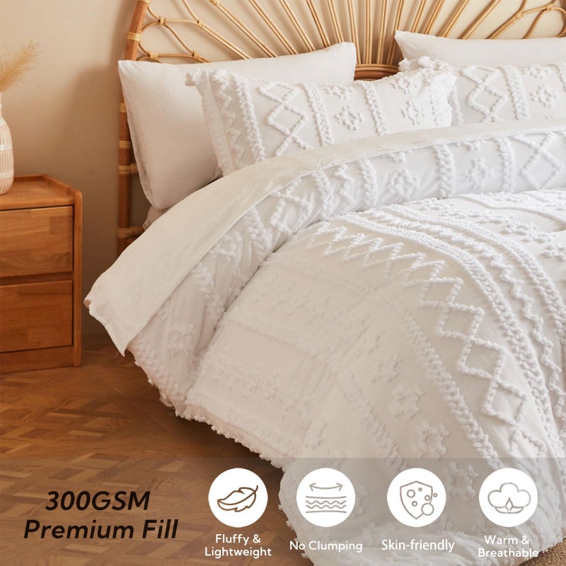 MR&HM White Boho Comforter Set, Farmhouse Bedding Set, Queen Bed in a Bag Set 7 Pieces with 1 Comforter, 2 Pillow Shams, 2 Pillowcases, 1 Flat Sheet, 1 Fitted Sheet for All Seasons - Image 3