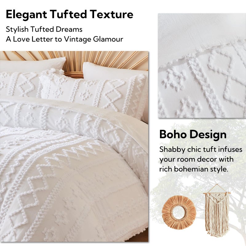 MR&HM White Boho Comforter Set, Farmhouse Bedding Set, Queen Bed in a Bag Set 7 Pieces with 1 Comforter, 2 Pillow Shams, 2 Pillowcases, 1 Flat Sheet, 1 Fitted Sheet for All Seasons - Image 4