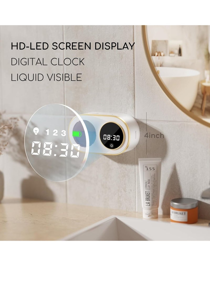 كيلا موزع صابون رغوي أوتوماتيكي مثبت على الحائط مع ساعة LED رقمية، قابل لإعادة الشحن بقوة 3000 مللي أمبير في الساعة، سعة 12 أونصة، مقاوم للماء IPX5، موزع صابون يدوي كهربائي ذكي للحمام والمطبخ، أبيض - Image 3