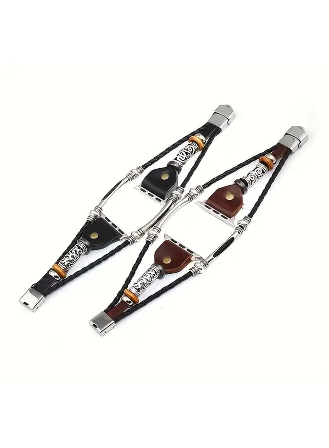 Black Retro Leather Watch Band for Apple Watch Ultra SE 3 4 5 6 7 8 Water Resistant - Image 3