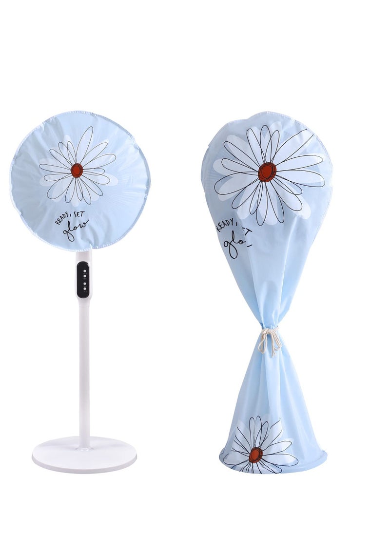 NALACAL Fan Dust Cover Waterproof Dustproof Fan Cover, 2 Pack Washable Standing Round Fan Dust-Proof Cover, Household Floor Fan Cover Protective Cover (Blue Sun Flower) - Image 1