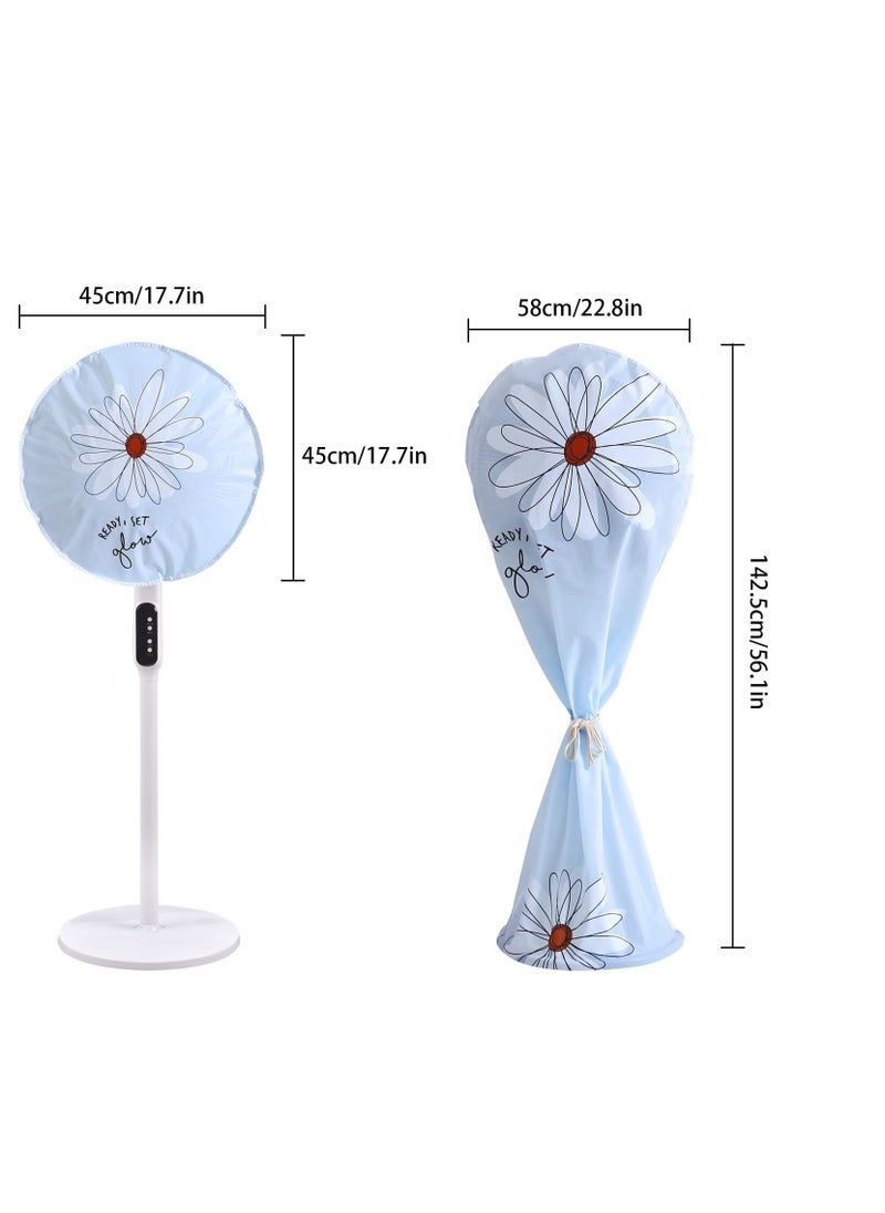 NALACAL Fan Dust Cover Waterproof Dustproof Fan Cover, 2 Pack Washable Standing Round Fan Dust-Proof Cover, Household Floor Fan Cover Protective Cover (Blue Sun Flower) - Image 2