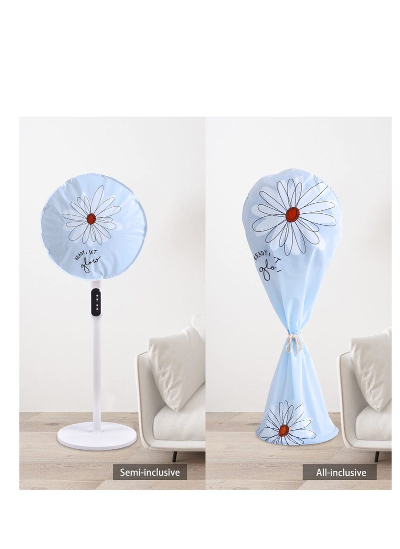 NALACAL Fan Dust Cover Waterproof Dustproof Fan Cover, 2 Pack Washable Standing Round Fan Dust-Proof Cover, Household Floor Fan Cover Protective Cover (Blue Sun Flower) - Image 5
