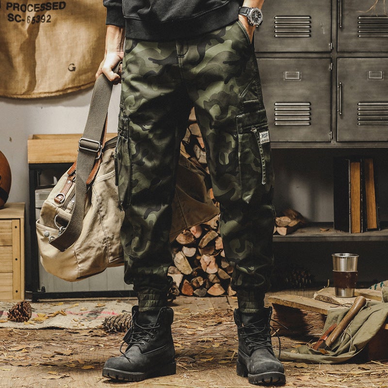 American-style heavy fleece-lined casual pants mens spring fashion brand loose straight spring and autumn fashion camouflage overalls men Khaki fleece-lined - Image 5