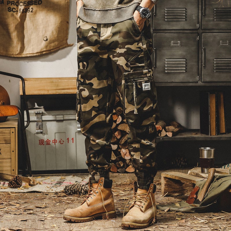 American-style heavy fleece-lined casual pants mens spring fashion brand loose straight spring and autumn fashion camouflage overalls men Khaki fleece-lined - Image 3