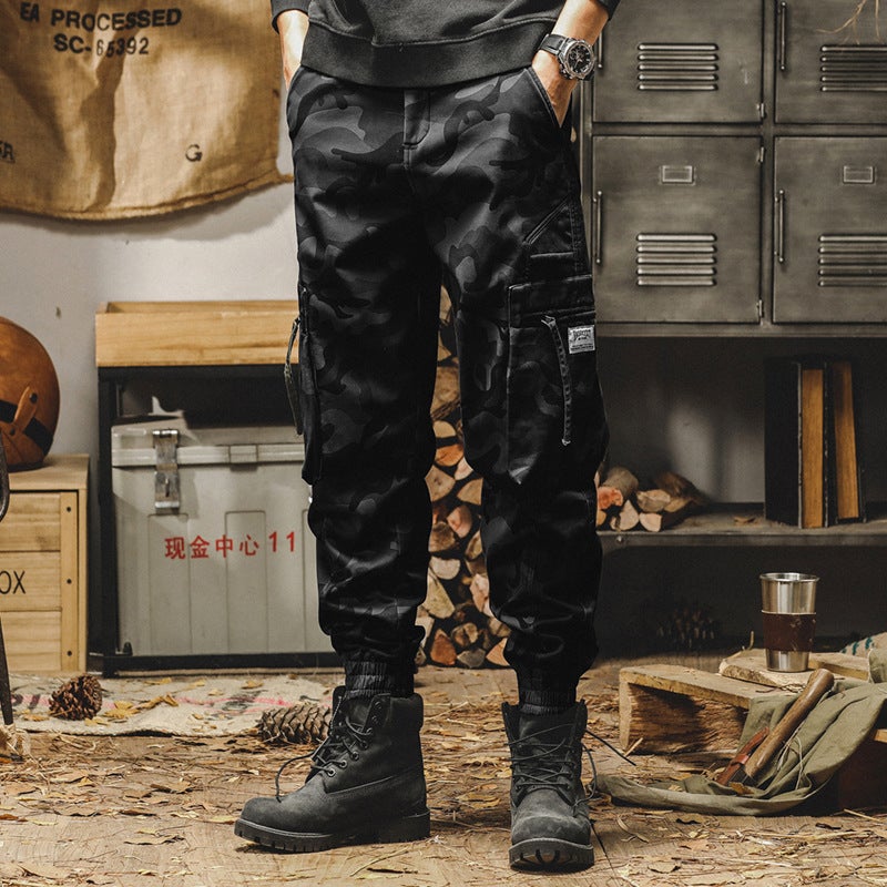 American-style heavy fleece-lined casual pants mens spring fashion brand loose straight spring and autumn fashion camouflage overalls men Khaki fleece-lined - Image 2