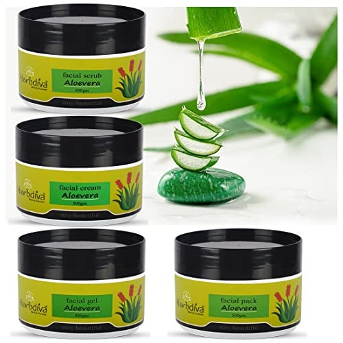 Herbdiva Aloevera Facial Scrub, Gel, Cream & Pack 500GM Each Pack of 4 - Image 2