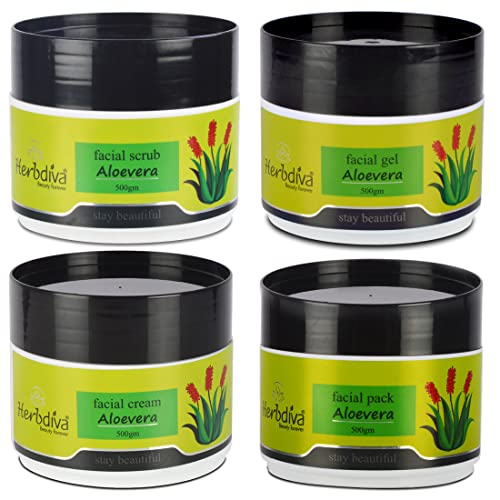 Herbdiva Aloevera Facial Scrub, Gel, Cream & Pack 500GM Each Pack of 4 - Image 1