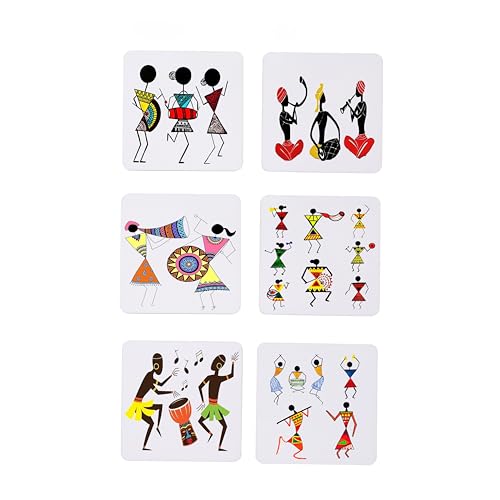 Tajnan Warli Art Coasters – Set of 6 | Tribal Folk Art Decorative Table Coasters for Tea, Coffee & Beverages - Image 1