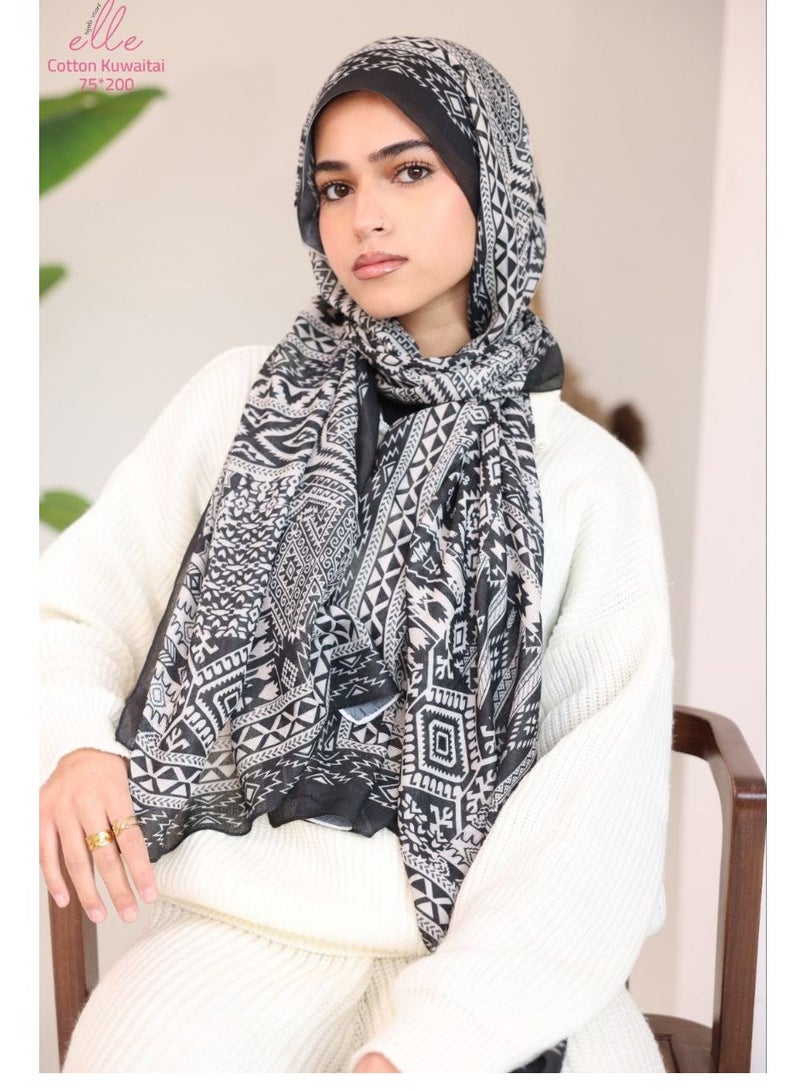ELLE Luxury Veil Cotton Islamic Hijab for Women for Occasions and Regular Days - Size (200cm x 75cm) - Image 1