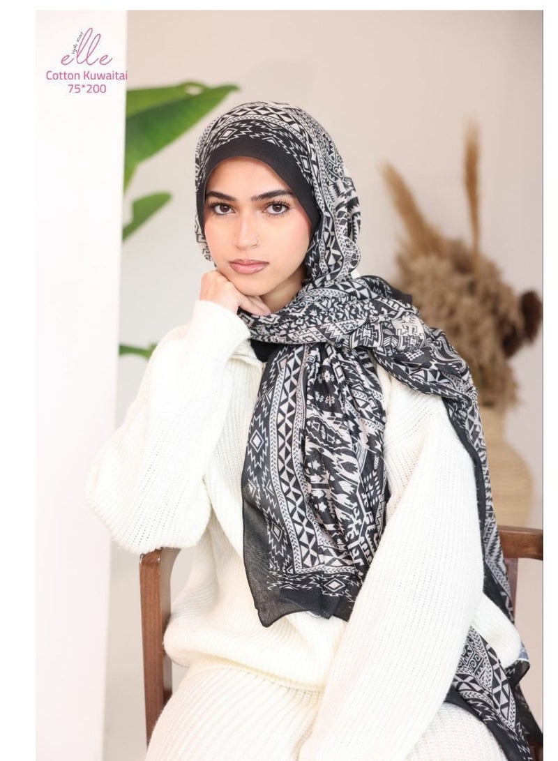 ELLE Luxury Veil Cotton Islamic Hijab for Women for Occasions and Regular Days - Size (200cm x 75cm) - Image 2