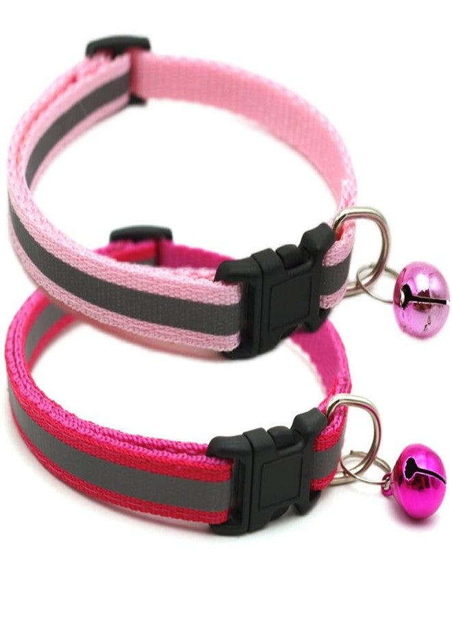 Weimostar Reflective XXS Dog Collar with Bell, 2 Pack Puppy Collars Adjustable for XS XSmall Extra Small Tiny Little Dogs Pet Cat Girl Female Kitten Hot Pink and Pink - Image 1