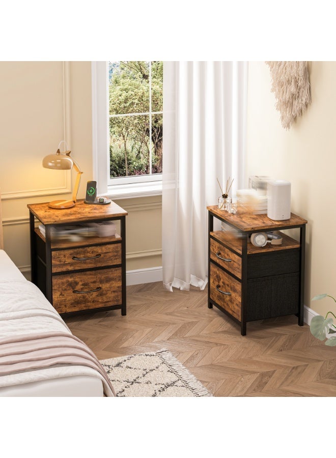 NEWLAN Modern Nightstand Bedside Table- Sturdy Frame, 2 Drawers & Open Shelf, End Table with Impact-Resistant Corner, Ideal for Bedrooms, Living Rooms. 49.5*35*30cm - Image 2