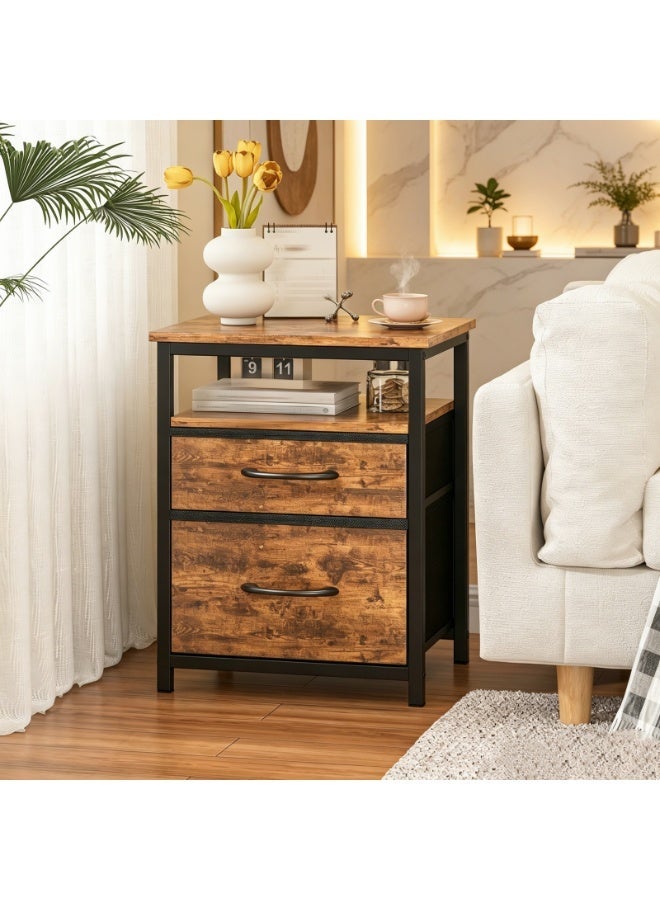 NEWLAN Modern Nightstand Bedside Table- Sturdy Frame, 2 Drawers & Open Shelf, End Table with Impact-Resistant Corner, Ideal for Bedrooms, Living Rooms. 49.5*35*30cm - Image 1