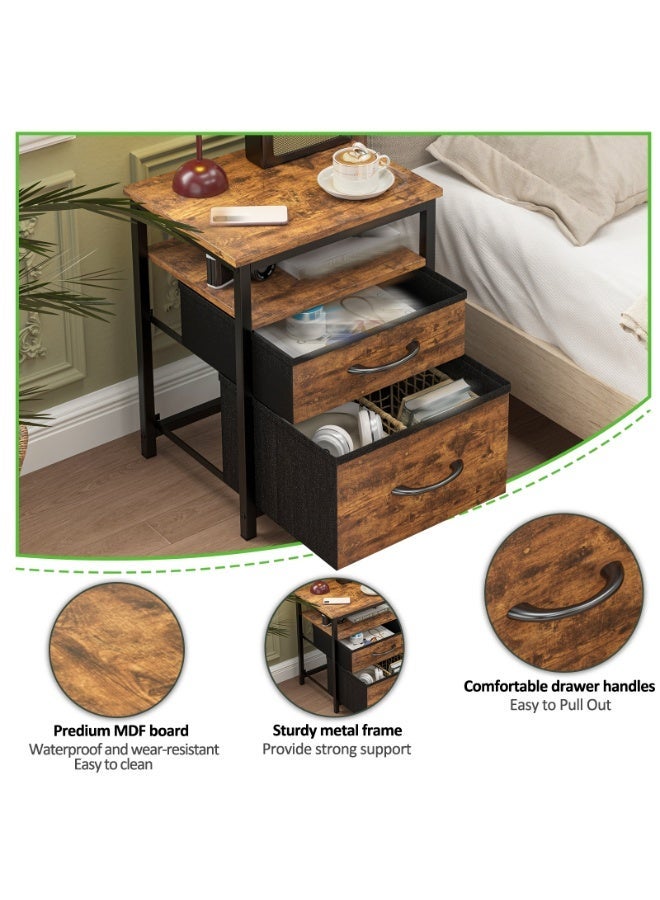 NEWLAN Modern Nightstand Bedside Table- Sturdy Frame, 2 Drawers & Open Shelf, End Table with Impact-Resistant Corner, Ideal for Bedrooms, Living Rooms. 49.5*35*30cm - Image 4