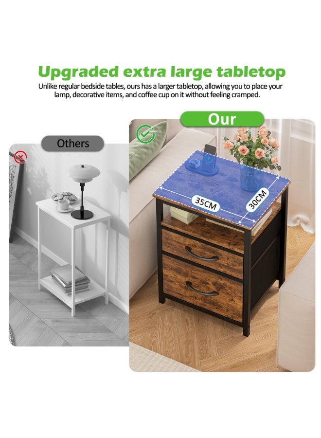 NEWLAN Modern Nightstand Bedside Table- Sturdy Frame, 2 Drawers & Open Shelf, End Table with Impact-Resistant Corner, Ideal for Bedrooms, Living Rooms. 49.5*35*30cm - Image 5