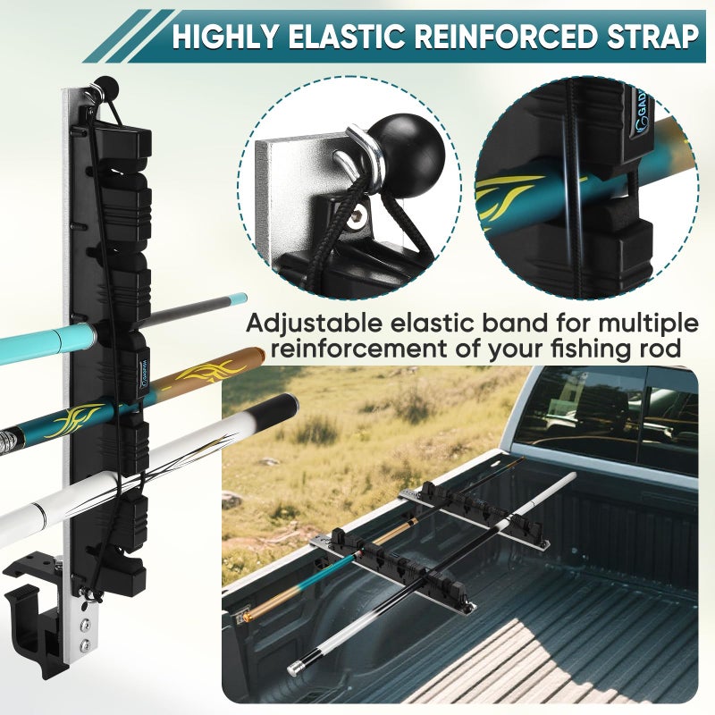 GADFISH Fishing Rod Holder for Truck Bed, Hold 6 Fishing Rods at Once, Adjustable Fishing Rod Holder Fits Most Fishing Rods, 2 Mounting Options - Image 3