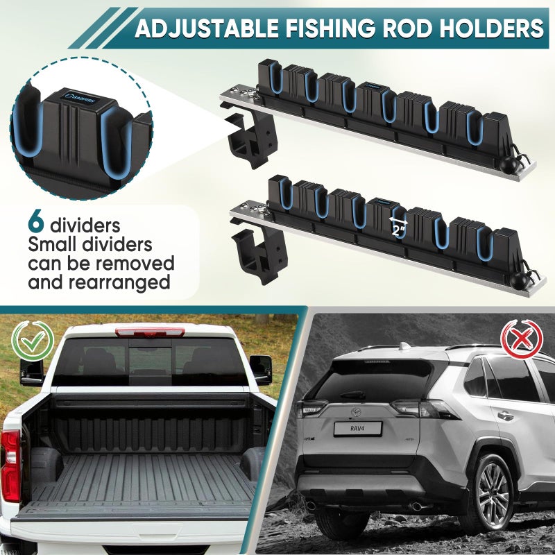 GADFISH Fishing Rod Holder for Truck Bed, Hold 6 Fishing Rods at Once, Adjustable Fishing Rod Holder Fits Most Fishing Rods, 2 Mounting Options - Image 2
