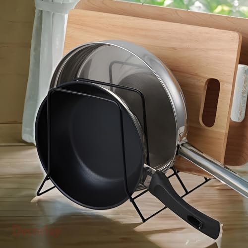 Decorlay Plate Rack Organizer Kitchen Cabinet Tiered Shelf Countertop Dish Rack Kitchen Rack Plate Stand & Accessories Items Like Pots/Pan Organizer Storage With 4 Shelves|Color-Black|Material-Iron - Image 2