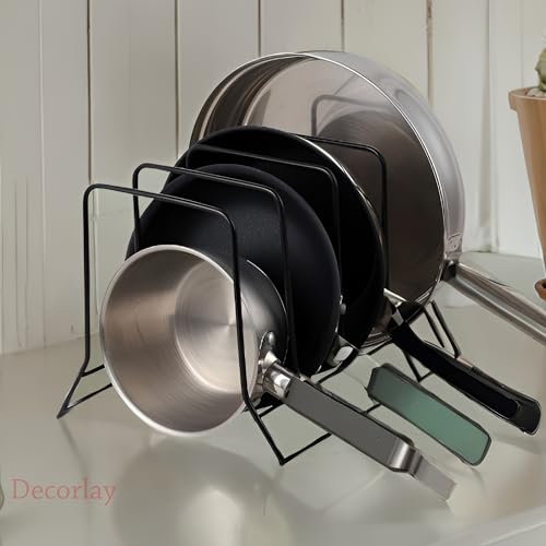 Decorlay Plate Rack Organizer Kitchen Cabinet Tiered Shelf Countertop Dish Rack Kitchen Rack Plate Stand & Accessories Items Like Pots/Pan Organizer Storage With 4 Shelves|Color-Black|Material-Iron - Image 3