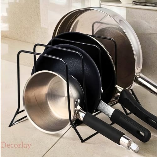 Decorlay Plate Rack Organizer Kitchen Cabinet Tiered Shelf Countertop Dish Rack Kitchen Rack Plate Stand & Accessories Items Like Pots/Pan Organizer Storage With 4 Shelves|Color-Black|Material-Iron - Image 4