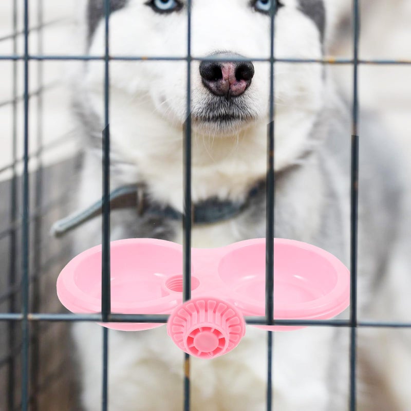 Portable Dual Pink Pet Food and Water Bowls Removable for Dog Crate Kennel - Image 5