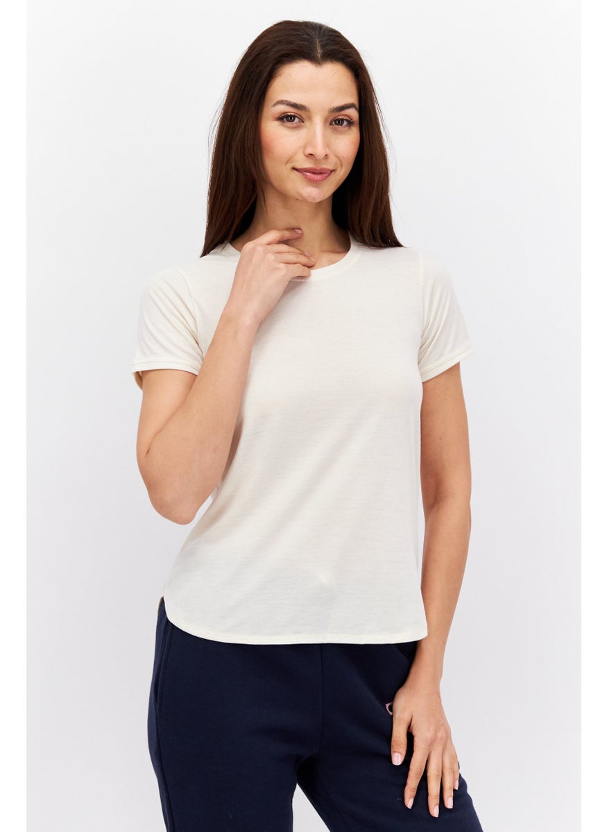 Adidas Women Regular Fit Short Sleeve Training T-Shirts, Cream  - Image 1