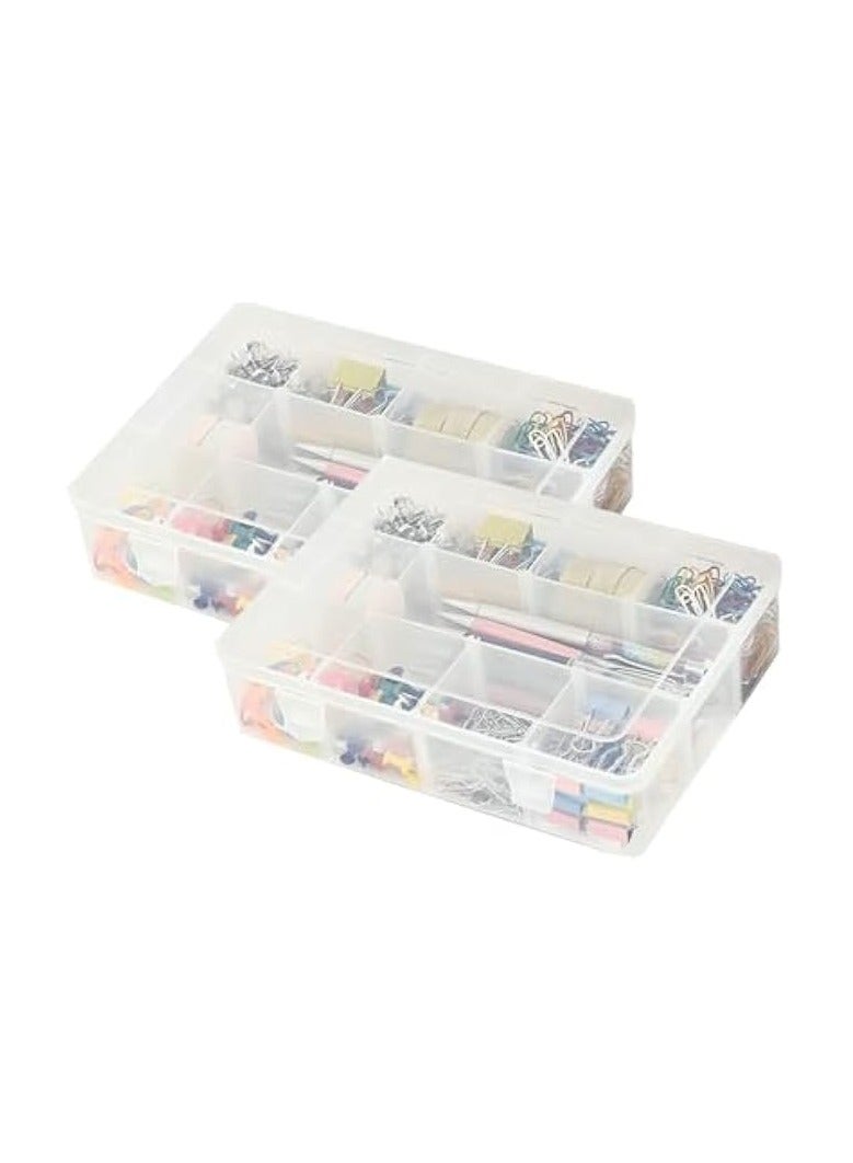 erorex PVC Compartment Container, Bead Storage Organizer Box Case with 12 Grids Adjustable & Removable Dividers for Jewelry Craft Tackles Tools, Screw Etc. (ONLY BOX) (PACK OF 2)  - Image 1