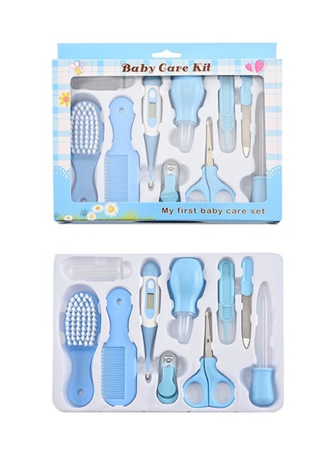 10 Pieces Baby Grooming Kit Set Infant Safety Care Set with Hair Brush Comb Nail Clipper Nasal Aspirator Ear Cleaner, Newborn Baby Items, Baby Essentials Kit for Newborn Girls Boys (Blue)