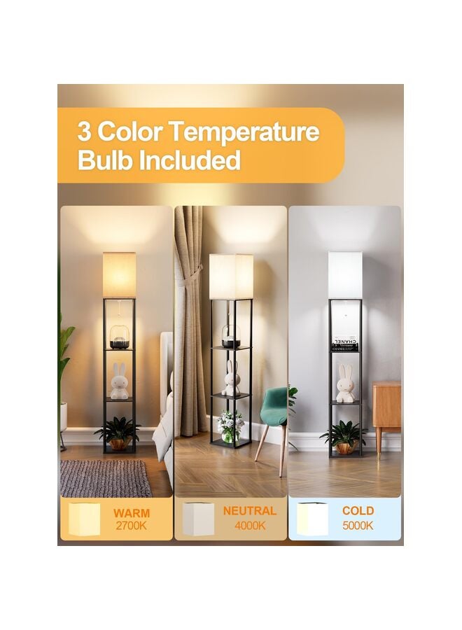 Floor Lamp with Shelves for Living Room, Shelf Floor Lamp with 3 CCT LED Bulb, Corner Display Standing Column Lamp Tower Nightstand with White Linen Shade for Bedroom, Office - Image 2