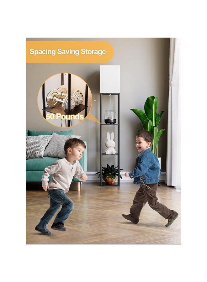 Floor Lamp with Shelves for Living Room, Shelf Floor Lamp with 3 CCT LED Bulb, Corner Display Standing Column Lamp Tower Nightstand with White Linen Shade for Bedroom, Office - Image 3