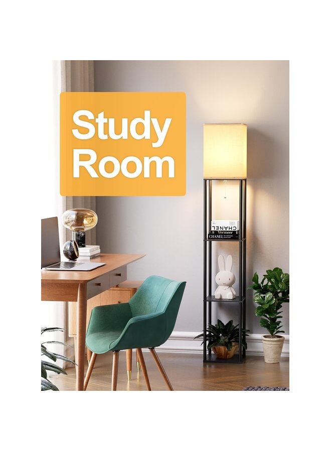 Floor Lamp with Shelves for Living Room, Shelf Floor Lamp with 3 CCT LED Bulb, Corner Display Standing Column Lamp Tower Nightstand with White Linen Shade for Bedroom, Office - Image 5