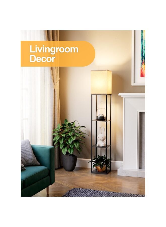 Floor Lamp with Shelves for Living Room, Shelf Floor Lamp with 3 CCT LED Bulb, Corner Display Standing Column Lamp Tower Nightstand with White Linen Shade for Bedroom, Office - Image 4
