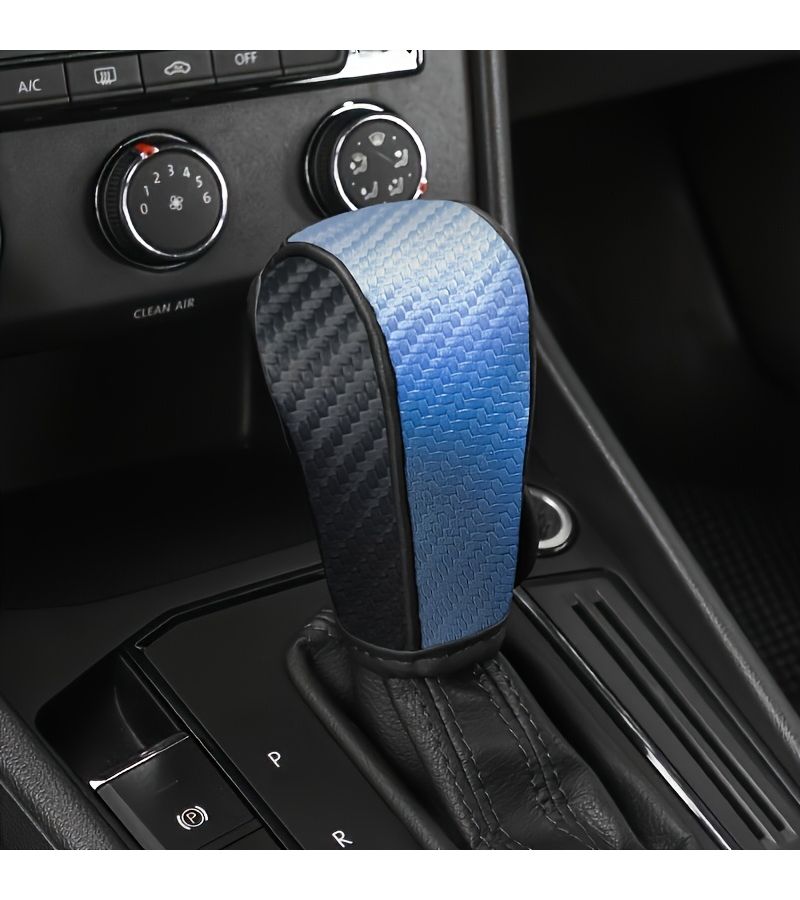 1pc Black Red Carbon Fiber Leather Automatic Transmission Gear Shift Cover Dust Proof Sweat Proof Comfortable Hand Grip - Image 4
