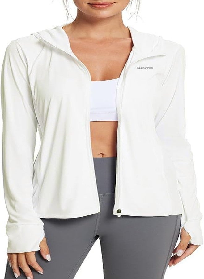 Alexvyan Size-L White Full Length Women's UV & Sun Protection Jacket with 4 Pocket, Lightweight Summer Sun Screen Hoodie, UPF 50+ Protection for Outdoors, Long Full Zipper Jacket- FIT 50-65 KG - Image 1
