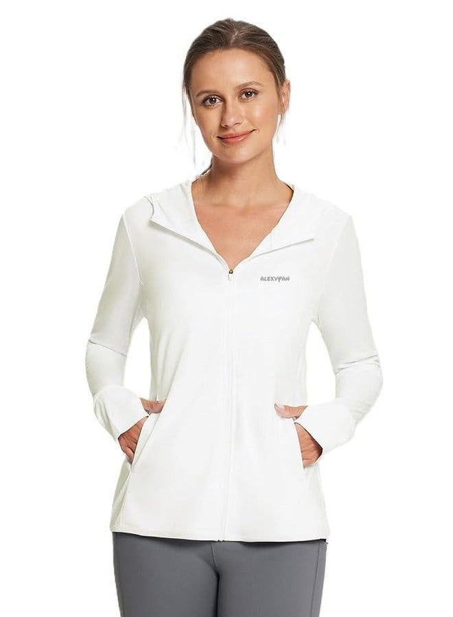Alexvyan Size-L White Full Length Women's UV & Sun Protection Jacket with 4 Pocket, Lightweight Summer Sun Screen Hoodie, UPF 50+ Protection for Outdoors, Long Full Zipper Jacket- FIT 50-65 KG - Image 3