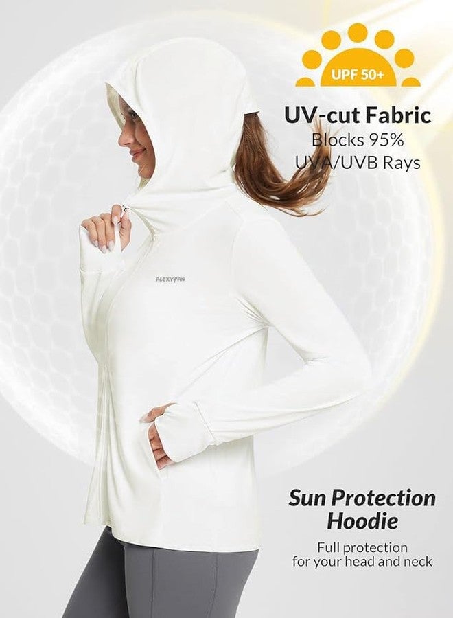 Alexvyan Size-L White Full Length Women's UV & Sun Protection Jacket with 4 Pocket, Lightweight Summer Sun Screen Hoodie, UPF 50+ Protection for Outdoors, Long Full Zipper Jacket- FIT 50-65 KG - Image 2