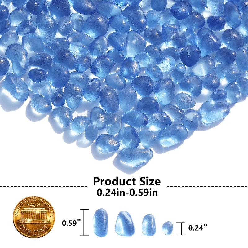 QYGL Sea Glass Stones - Light Blue Clear Glass Pebbles Gemstones - Perfect for Aquarium Rocks, Fish Tank Gravel, Vase Fillers, DIY Crafts, and Home Decor (0.9LB/14oz) - Image 3