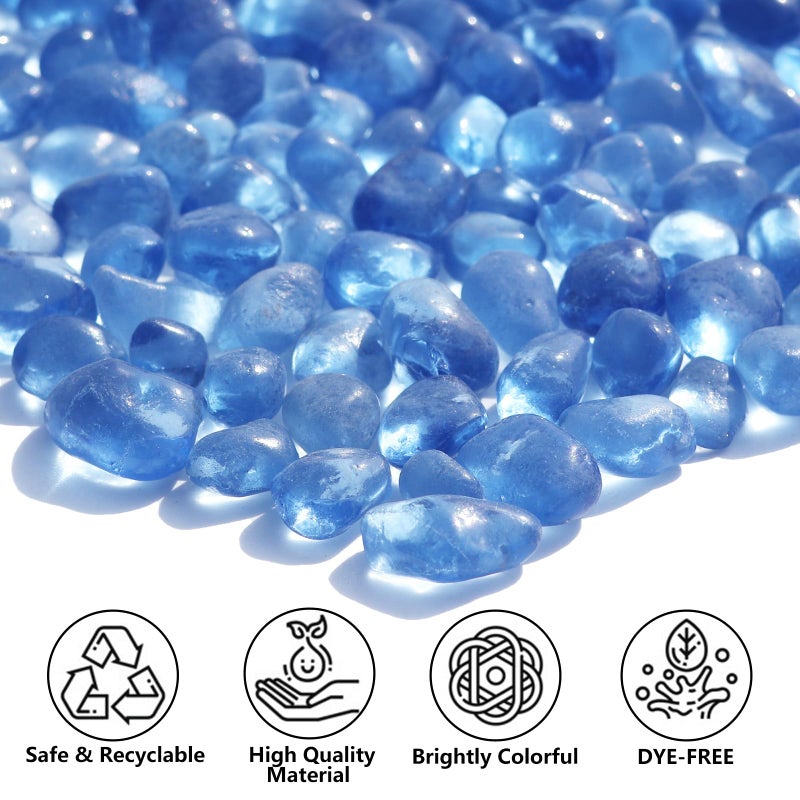 QYGL Sea Glass Stones - Light Blue Clear Glass Pebbles Gemstones - Perfect for Aquarium Rocks, Fish Tank Gravel, Vase Fillers, DIY Crafts, and Home Decor (0.9LB/14oz) - Image 2