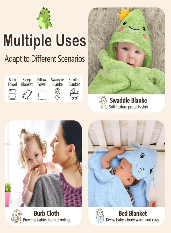 OFUSUY 6 PCS Baby Towels, 3 PCS Soft Hooded Baby Towels & 3 PCS Washcloths, Baby Bath Towels for Newborns, Infants & Toddlers- Coral Fleece, Soft & Ultra Absorbent, Cute Towel Gift for Boys & Girls - Image 2