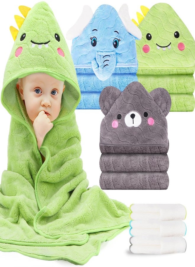 OFUSUY 6 PCS Baby Towels, 3 PCS Soft Hooded Baby Towels & 3 PCS Washcloths, Baby Bath Towels for Newborns, Infants & Toddlers- Coral Fleece, Soft & Ultra Absorbent, Cute Towel Gift for Boys & Girls - Image 1