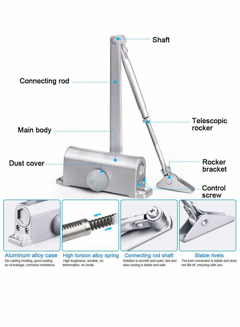 Y&D Door Closer, Automatic Hydraulic Adjusting Silent Soft Slow Slam Gate Closer Overhead Concealed Aluminium for 35-65kg 70-110cm Wide Wooden Metal Fire Internal External  - Image 2