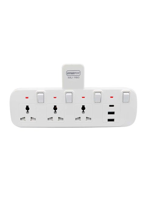 مقبس تمديد متعدد من يوني باور مع 4 منافذ USB من النوع C، محول جدار 3 منافذ، محول كهربائي متعدد مع ضوء، محول مخرج كهربائي للتمديد