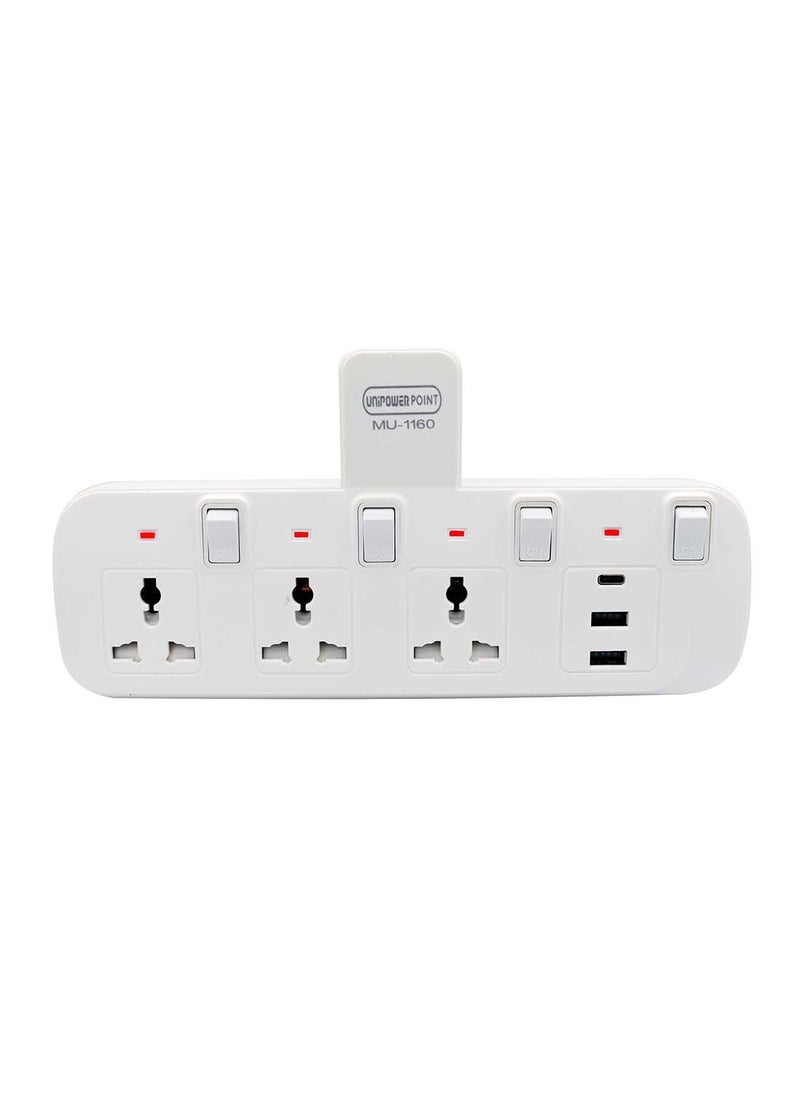 Unipower مقبس تمديد متعدد من يوني باور مع 4 منافذ USB من النوع C، محول جدار 3 منافذ، محول كهربائي متعدد مع ضوء، محول مخرج كهربائي للتمديد  - Image 1